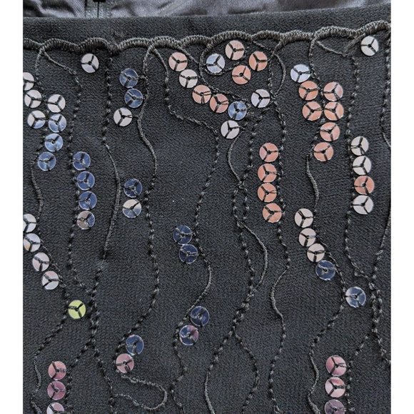 Sequin Embroidered Vintage 90s Square Neck Little Black Dress 24 Party Prom Glam - Picture 3 of 7